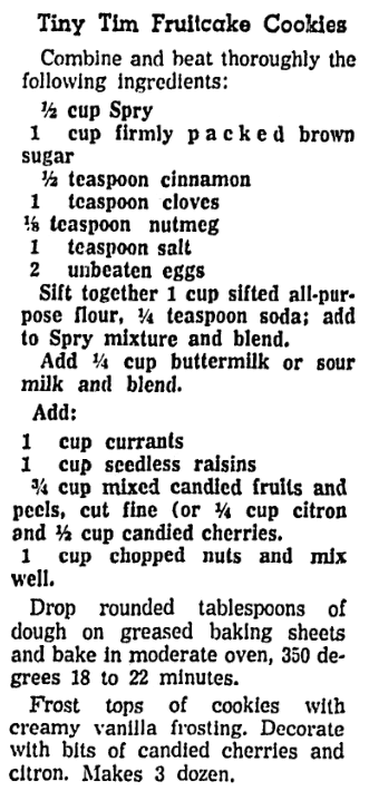 A cookie recipe, San Antonio Express newspaper article 12 December 1952