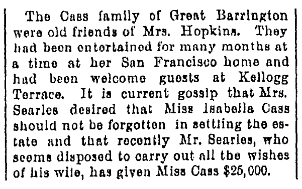 An article about Isabella Cass, San Francisco Chronicle newspaper article 28 March 1892