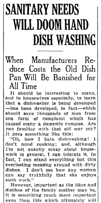 An article about washing dishes, Springfield Republican newspaper article 14 December 1930