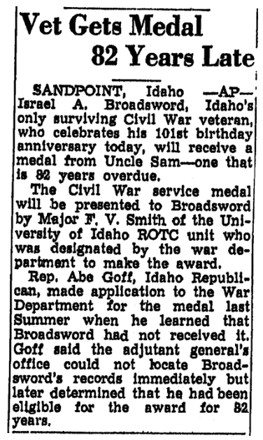 An article about Israel Broadsword, Trenton Evening Times newspaper article 23 December 1947