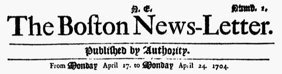 Masthead for Boston News-Letter newspaper 24 April 1704