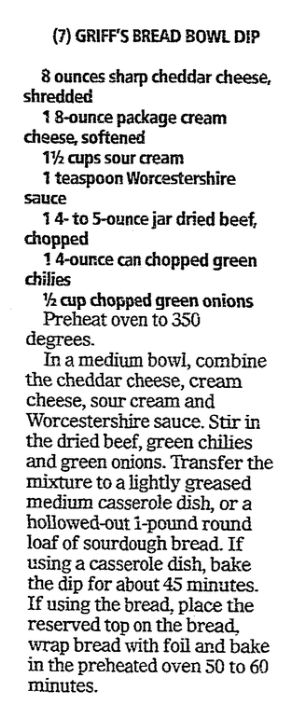 A dip recipe, Las Vegas Review-Journal newspaper article 1 February 2006