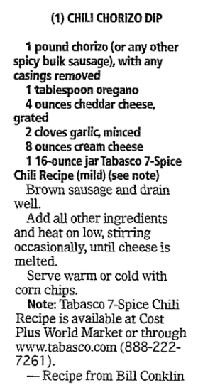 A dip recipe, Las Vegas Review-Journal newspaper article 1 February 2006