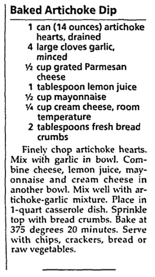 A dip recipe, Milwaukee Journal Sentinel newspaper article 20 September 1995