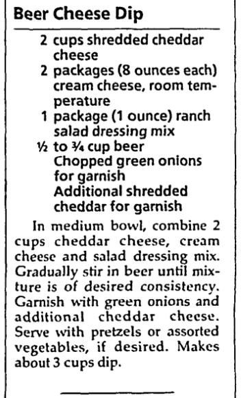 A dip recipe, Milwaukee Journal Sentinel newspaper article 20 September 1995