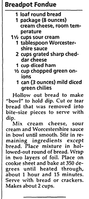 A dip recipe, Milwaukee Journal Sentinel newspaper article 20 September 1995