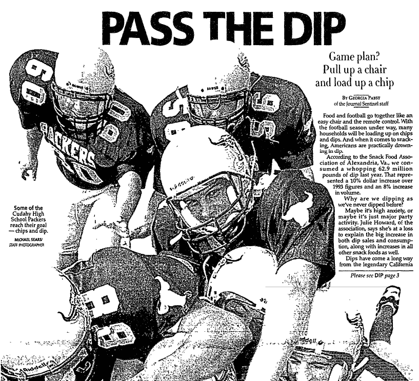 Dip recipes, Milwaukee Journal Sentinel newspaper article 20 September 1995