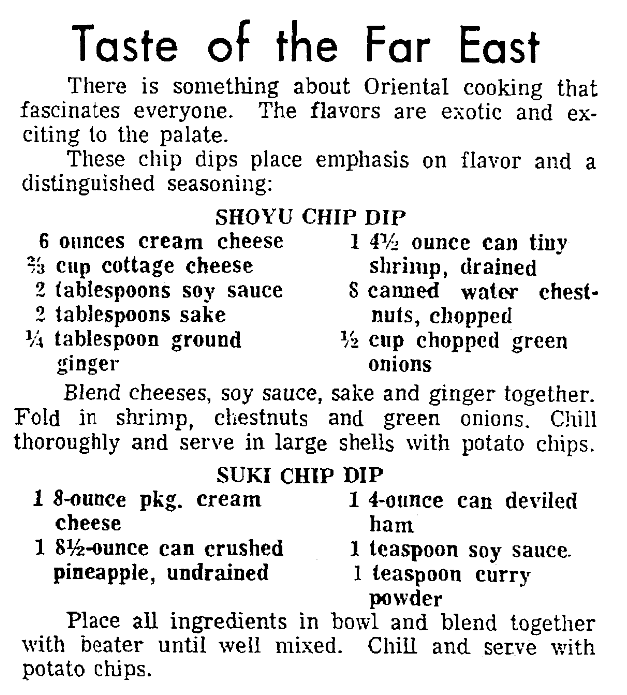 Dip recipes, Plain Dealer newspaper article 16 February 1967