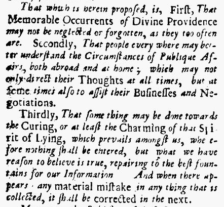 Reasons for Publishing for Publick Occurrences Both Forreign and Domestick newspaper 25 September 1690