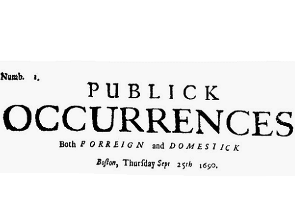 Masthead for the newspaper Publick Occurrences Both Forreign and Domestick (Boston, Massachusetts), 25 September 1690