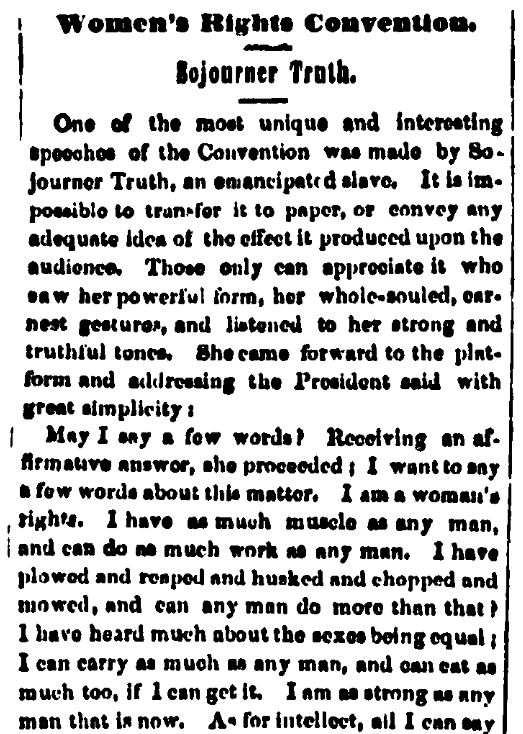 An article about Sojourner Truth, Anti-Slavery Bugle newspaper article 21 June 1851