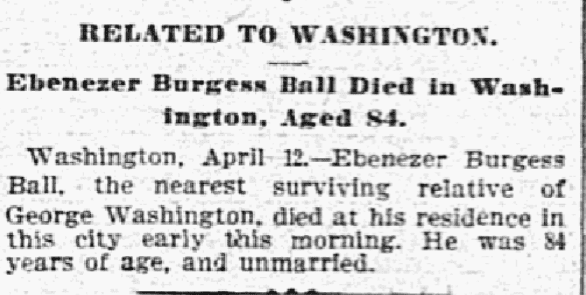 An article about a relation to George Washington, Dallas Morning News newspaper article 13 April 1900