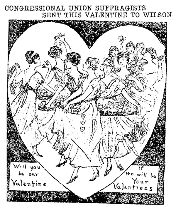 An article about suffragists' valentines, Kalamazoo Gazette newspaper article 15 February 1916