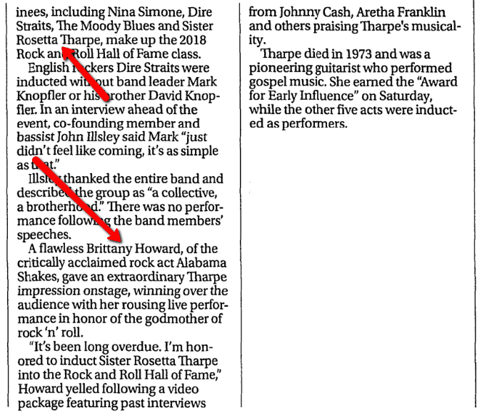 An article about Sister Rosetta Tharpe, Las Vegas Review-Journal newspaper article 15 April 2018