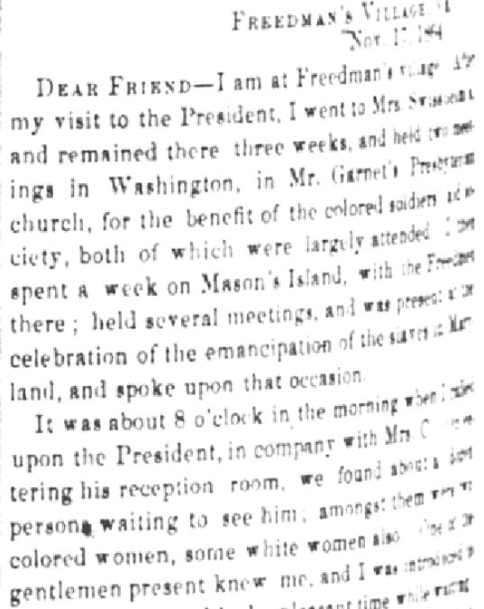 An article about Sojourner Truth, Liberator newspaper article 23 December 1864