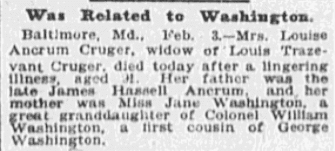 An article about a relation to George Washington, Omaha World-Herald newspaper article 4 February 1903