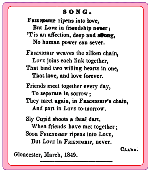 A love poem, Cape Ann Light and Gloucester Telegraph newspaper article 31 March 1849