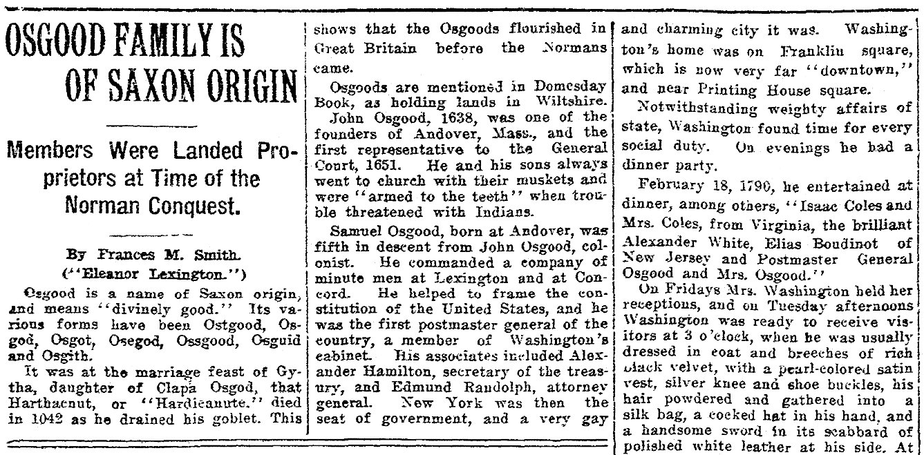An article about the Osgood family, Arkansas Gazette newspaper article 5 March 1916