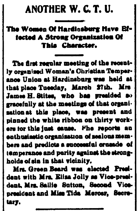 An article about a meeting of the W.C.T.U., Breckenridge News newspaper article 18 April 1900