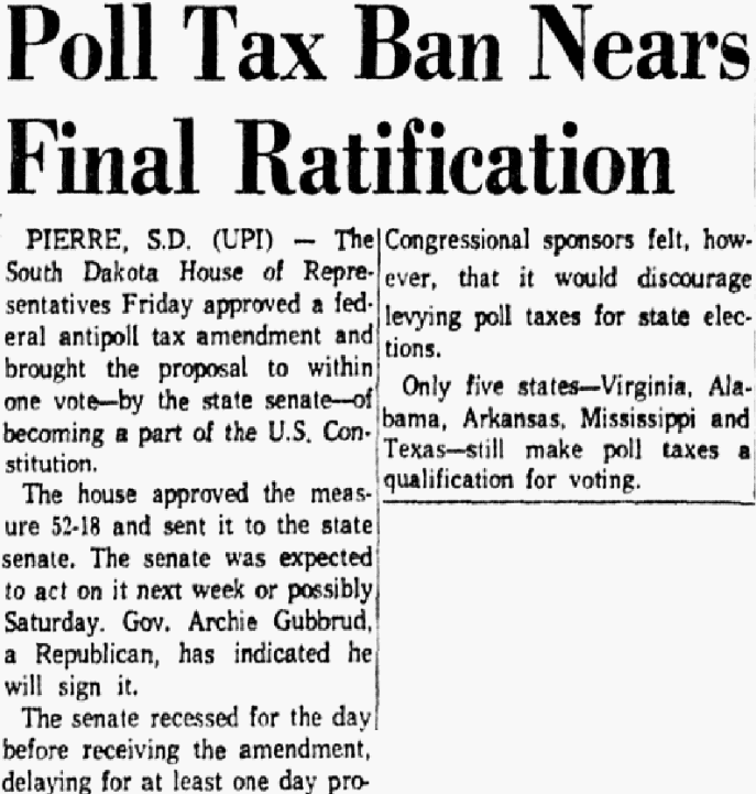 An article about poll taxes, Dallas Morning News newspaper article 18 January 1964