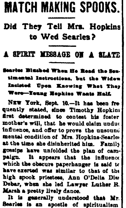 An article about Mary Hopkins Searles, Evening Journal newspaper article 10 September 1891