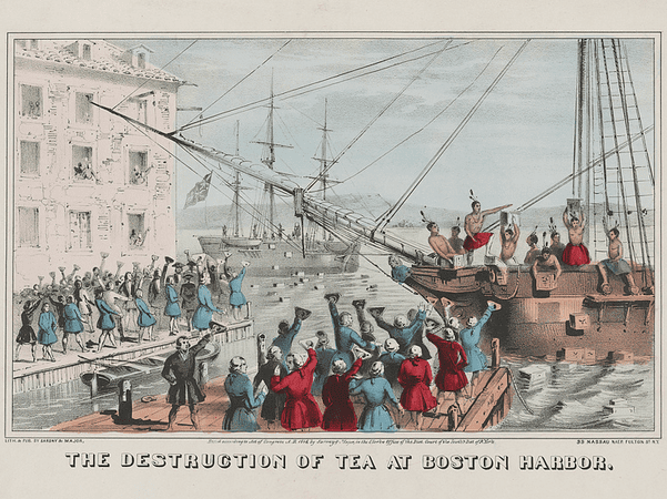 Illustration: “The Destruction of the Tea at Boston Harbor” by Nathaniel Currier. Credit: Library of Congress Prints and Photographs Division.