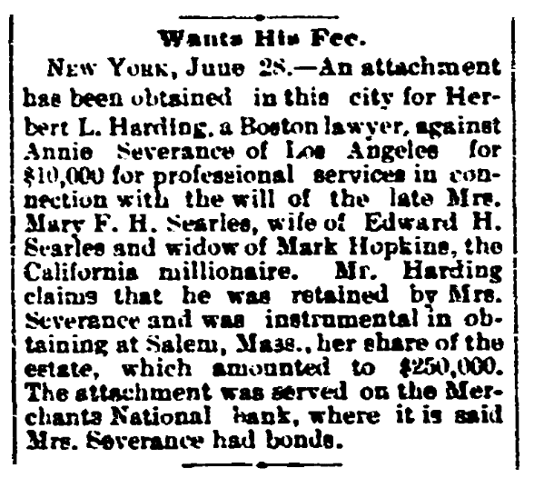 An article about Annie Severance, San Diego Union newspaper article 29 June 1893