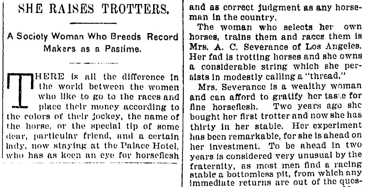 An article about Annie Severance, San Francisco Chronicle newspaper article 11 August 1895