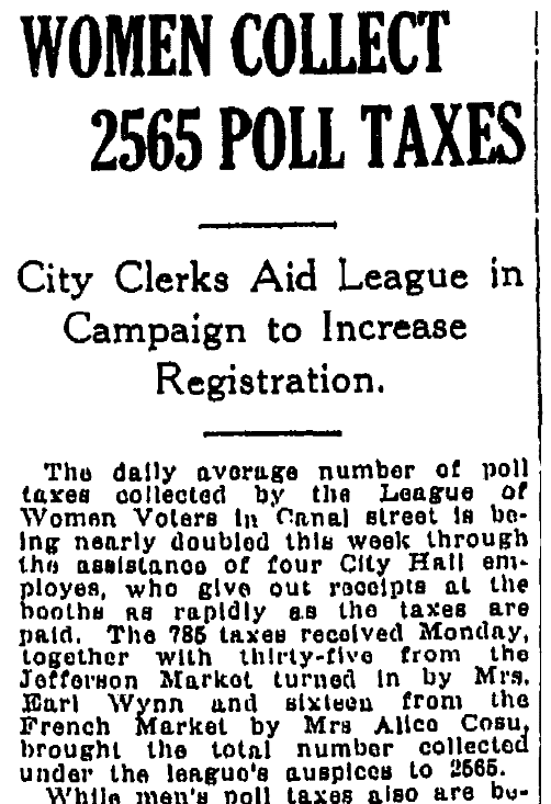 An article about poll taxes, Times-Picayune newspaper article 21 December 1921