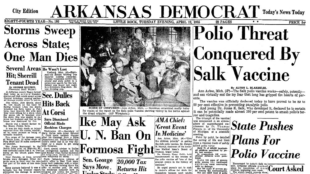 An article about polio, Arkansas Democrat newspaper article 12 April 1955