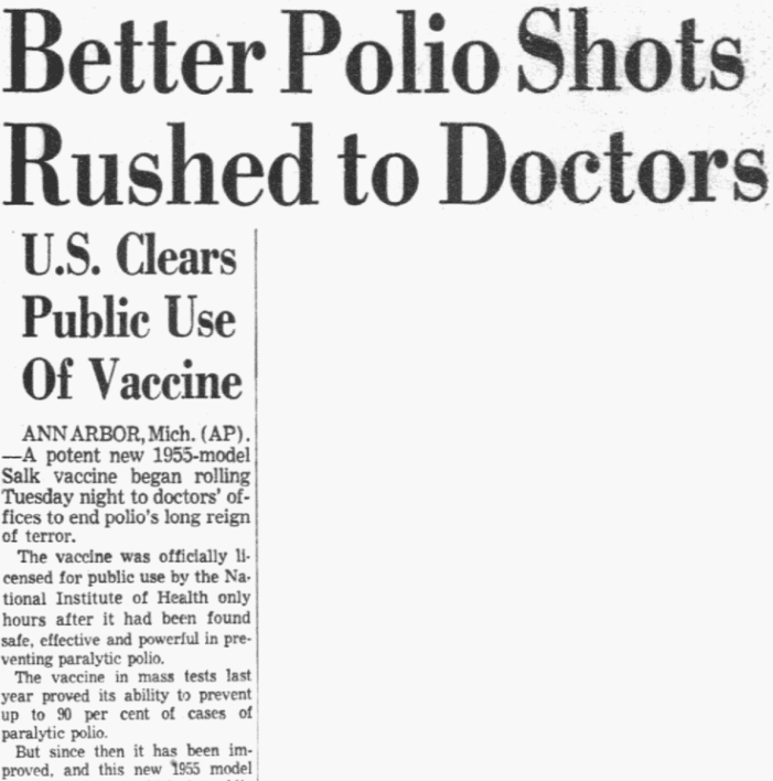 An article about polio, Dallas Morning News newspaper article 13 April 1955