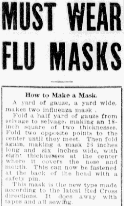 An article about flu masks, Fort Wayne News Sentinel newspaper article 3 December 1918