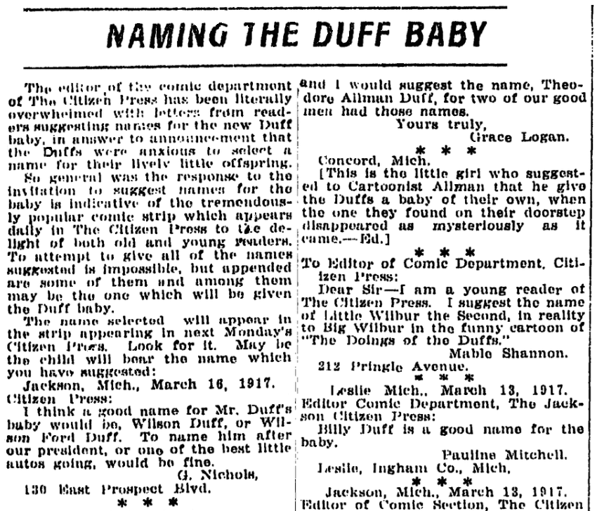Children's letters to the editor, Jackson Citizen Patriot newspaper article 17 March 1917