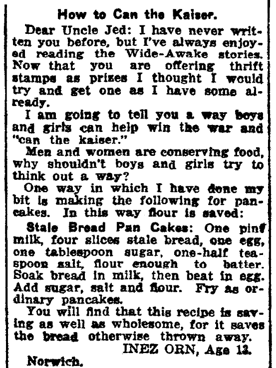 A child's letter to the editor, Norwich Morning Bulletin newspaper article 21 March 1918