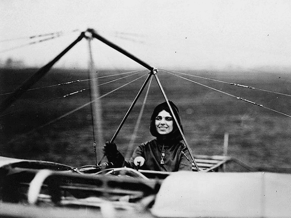 Photo: Harriet Quimby in her Bleriot monoplane, 1911. Credit: George Grantham Bain; Library of Congress, Prints and Photographs Division.
