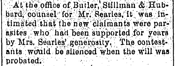 An article about the Searles probate hearing, San Francisco Chronicle newspaper article 2 September 1891