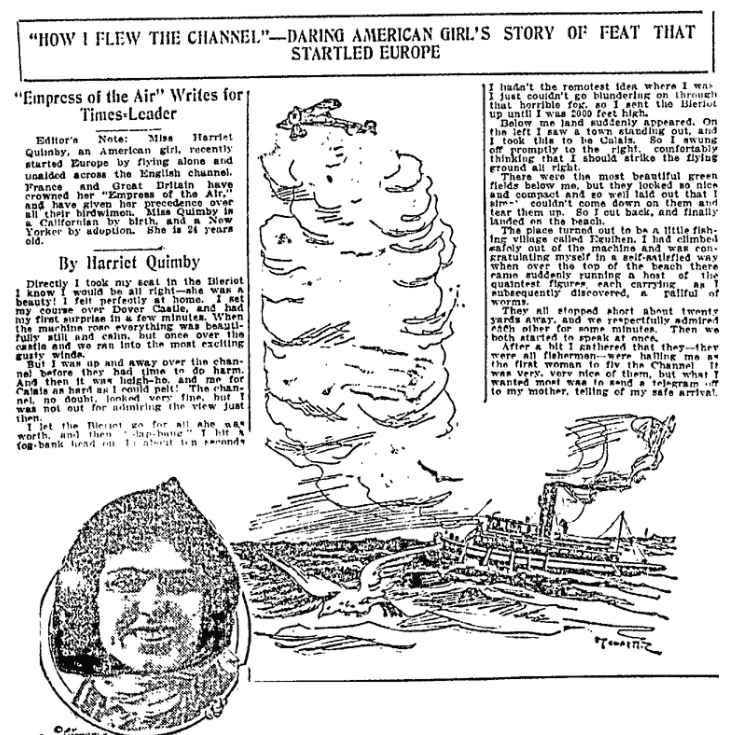 An article about Harriet Quimby, Wilkes-Barre Times-Leader newspaper article 5 June 1912