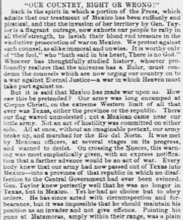 An article about the Mexican-American War, Daily Atlas newspaper article 14 May 1846