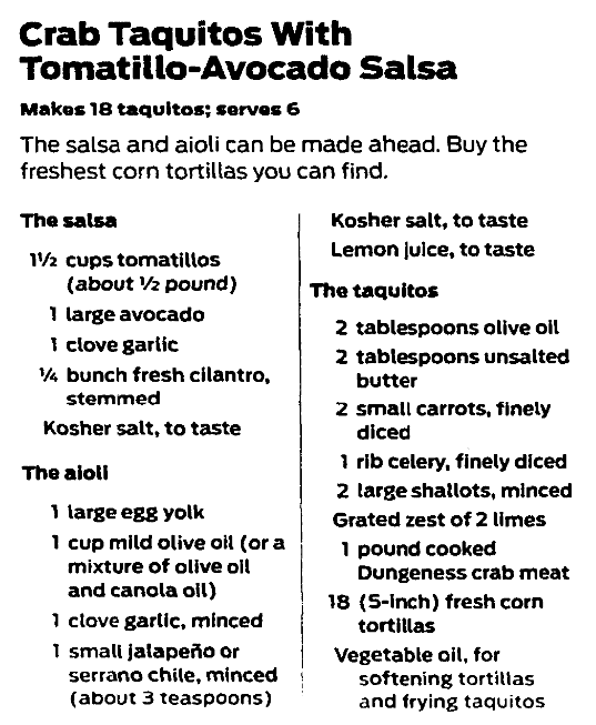 A taco recipe, San Francisco Chronicle newspaper article 1 March 2015