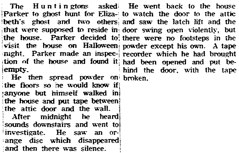 An article about the supposedly haunted Porter-Phelps-Huntington Mansion, Springfield Union newspaper article 7 January 1968
