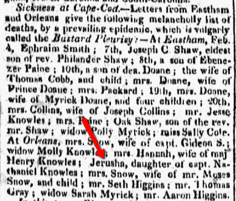 An article about an epidemic in Cape Cod, Boston Commercial Gazette newspaper article 29 February 1816