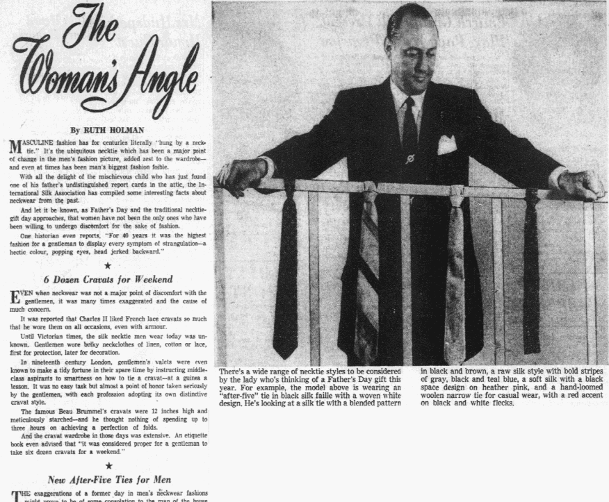 An article about neckties, Dallas Morning News newspaper article 14 June 1955