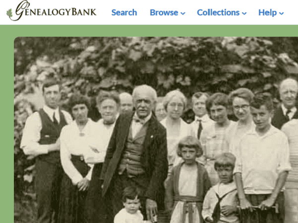 Photo: a screenshot of GenealogyBank’s homepage