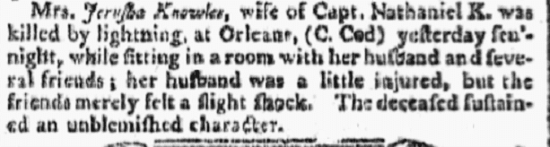 An article about Jerusha Knowles, Independent Chronicle newspaper article 20 August 1801