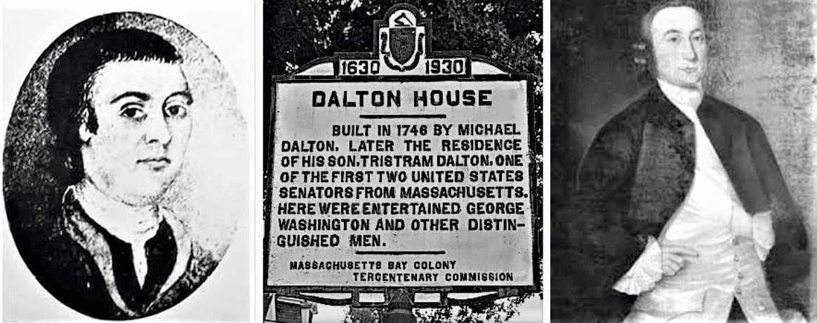 Montage: Samuel Williams (left), plaque for the Dalton House, and Tristram Dalton (right)