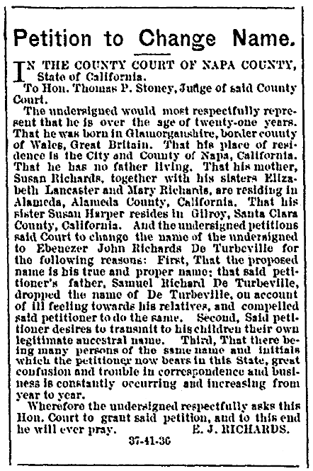 An article about name changes, Napa County Weekly Reporter newspaper article 10 March 1877