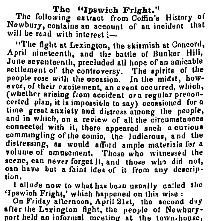An article about the "Ipswich Fright," Newburyport Herald newspaper article 18 July 1845