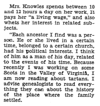 An article about genealogy, Richmond Times Dispatch newspaper article 3 March 1963