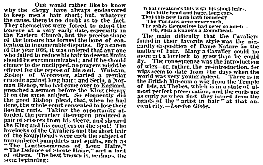 An article about hair fashion, San Francisco Bulletin newspaper article 27 September 1884