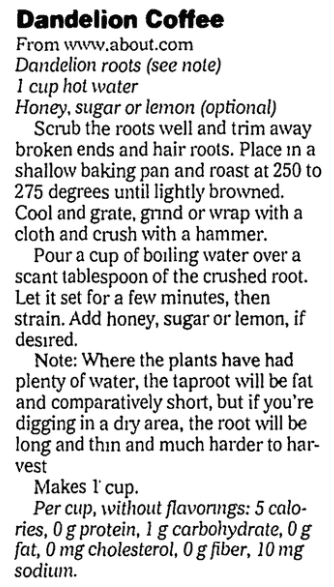 A dandelion recipe, State Journal-Register newspaper article 5 April 2006